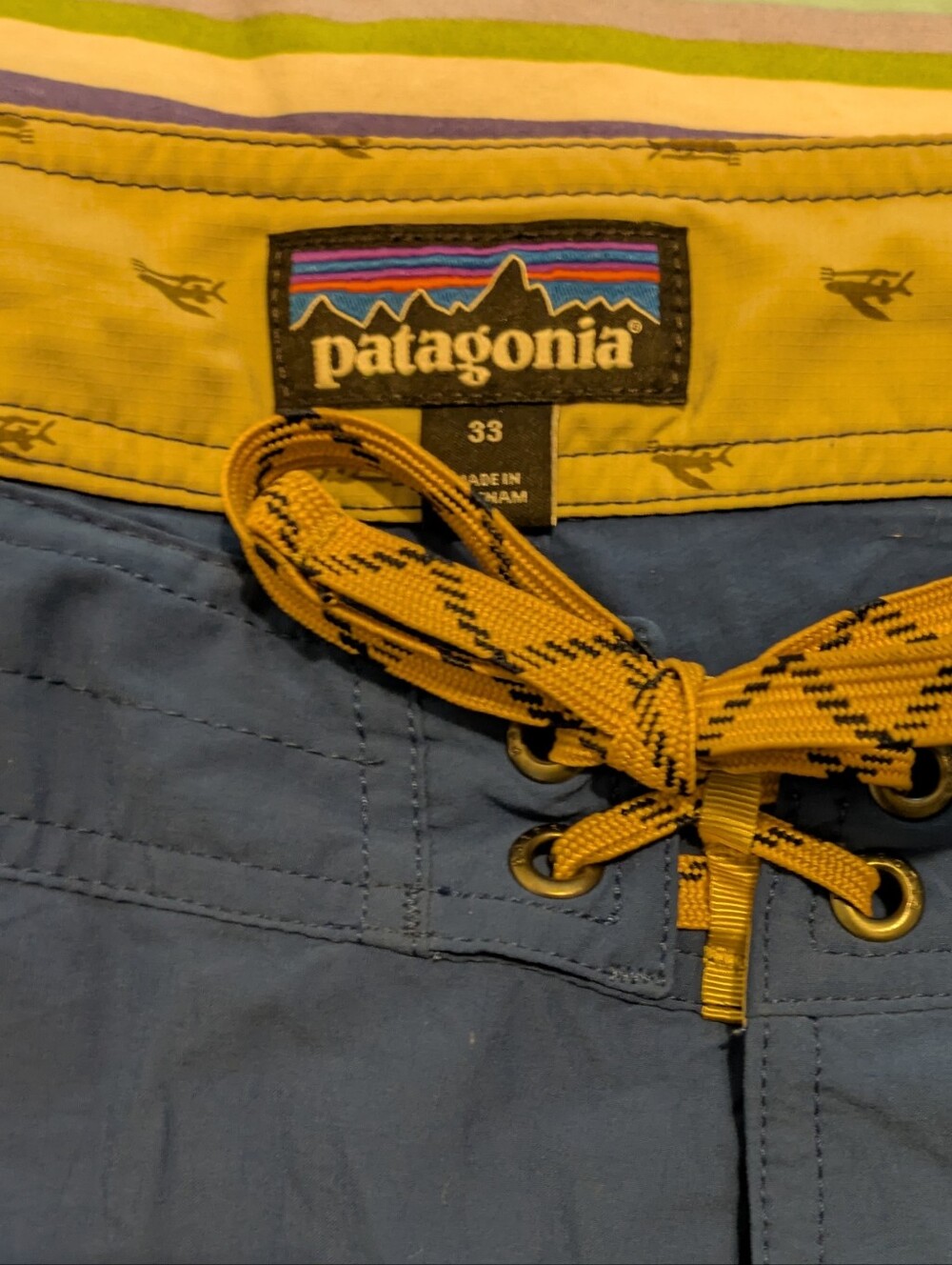 Patagonia Men's/Unisex Royal Blue w/ Gold Accents Swim Trunks- 33 - Picture 3 of 7
